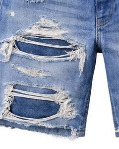 Shorts en jean bleu déchiré personnalisés pour hommes – Jean délavé à ourlet brut, style streetwear décontracté pour l'été – Fabricant sur mesure - Product Image 4