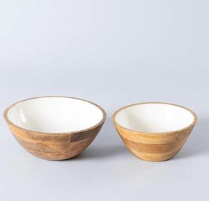 Bol en bois massif de fournisseur indien avec finition rustique pour salades, soupes, pâtes ou en-cas, disponible à bon prix - Product Image 2