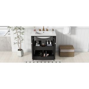 Mobile Bagno Freestanding Stile Shaker da 30 Pollici con Lavabo in Ceramica, 2 Ante e 2 Cassetti - Product Image 6