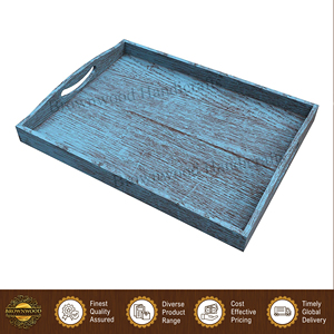 Juego de 3 bandejas para servir comida de madera maciza de mango, color azul quemado antiguo, hechas a mano, de alta calidad y gran venta, a precio directo de fábrica. - Product Image 4