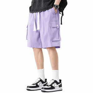 Shorts cargo pour hommes en polyester avec cordon de serrage à la taille, décontractés, multi-poches, séchage rapide - Product Image 3