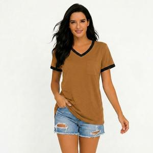 Camiseta Elegante de Cuello en V para Mujer, Algodón Premium, Informal, Ligera, Básica y a la Moda - Product Image 3