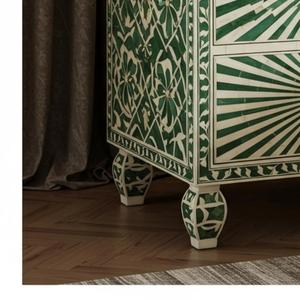 Table à tiroirs en os incrusté de la marque ILAHI, design moderne, détails en agate, rangement à trois niveaux, meuble portable pour la maison - Product Image 5