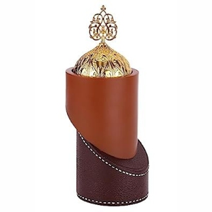 Luxury Arabic Leather Wooden Incense Burner Modern Bakhoor Burner Metal Glass Mabkhara <b>Oud</b> Burner Home Decor Aroma <b>Diffuser</b> - Product Image 3
