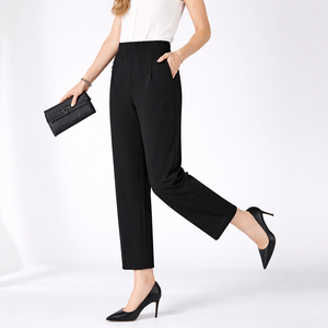 กางเกงทรงดินสอขายดีสำหรับผู้หญิง ผ้าไนลอน/คอตตอน ระบายอากาศ เอวยางยืด เอวสูง กางเกงลำลองฤดูร้อน กางเกงวินเทจสั่งทำพิเศษ - Product Image 1