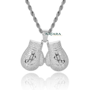 Colgante de Guante de Boxeo en Plata 925 con Baño de Rodio y Moissanita de Corte Brillante Redondo para Hombre, Estilo Hiphop, Uso Diario - Product Image 1