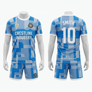 Ensemble short et maillot de football Crestline Industry pour homme, bleu, imprimé géométrique, sublimé, anti-transpiration, uniforme sportif - Product Image 1