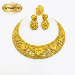 Luxury Flower Design Brass African Necklace Set with Link Chain Gold Plated <b>Bridal</b> Jewelry for Nigerian Ethiopian Wedding - Product Image 2