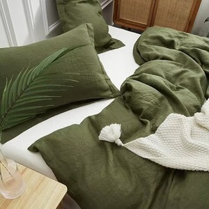 Ensemble de couette en lin gris foncé uni avec taies d'oreiller, literie simple, confortable et douce pour la maison - Product Image 3