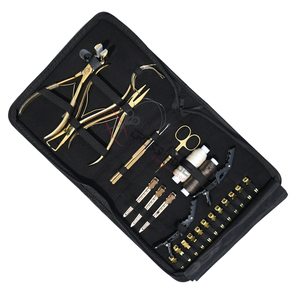 High Quality Gold Salon Hair Extension Tool Kit with Flat Crimping Plier <b>Tape</b> In Plier Bead Remover Tool <b>Hook</b> <b>Loop</b> Wig Threads - Product Image 1