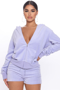 Custom Casual Sweat Suit <b>Zip</b>-<b>Up</b> <b>Cropped</b> Hoodie & Shorts Two-Piece Set Women's 100% Cotton Quick Dry All Seasons - Product Image 3
