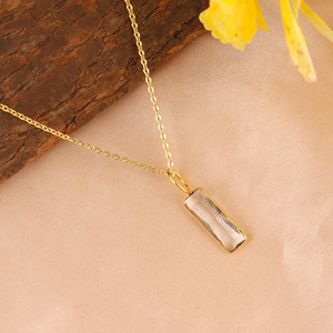 ultimate crystal quartz faceted pendant 18k gold plated rectangle bezel set stone necklace handmade brass <b>cable</b> chain jewelry - Product Image 3