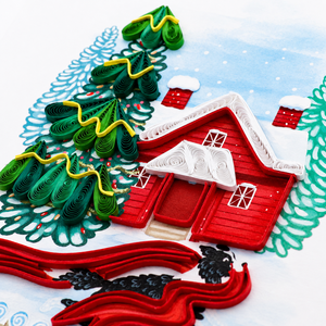 Carte de Noël en quilling en gros, motif Cabane de Noël Cozy Winter Wonderland, impression numérique 3D personnalisée faite à la main sur papier - Product Image 3