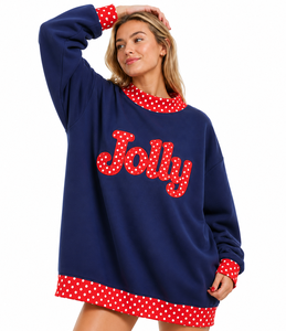 Custom Oversized Mock Neck Sweatshirt Women Gingham <b>Patchwork</b> Letter Applique Jolly Embroidery Winter Pullover Casual Fleece <b>Top</b> - Product Image 1