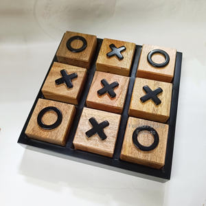 Jeu de puzzle en bois artisanal Tic Tac Toe avec blocs X et O, jeu de table compact, décoration d'intérieur, divertissement familial - Product Image 5