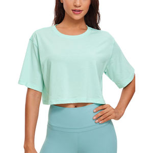 Wholesale Crop <b>Tops</b> Ladies Sexy Tight Short Sleeve T-Shirt Custom Logo Cotton French Terry Streetwear Slim Fit <b>Tops</b> Crops - Product Image 1