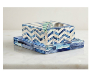 Soporte para Incienso de Sándalo con Incrustaciones de Hueso Azul y Blanco, Hecho a Mano, Religioso, Aromático, Decorativo, para el Hogar - Product Image 1