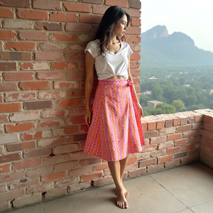 กระโปรงผ้าฝ้ายสีชมพูพีชสำหรับผู้หญิงดีไซน์เรขาคณิตระบายอากาศได้ดีเป็นมิตรกับสิ่งแวดล้อมซักด้วยมือ/ซักเครื่องได้แบบสบายๆตลอดทั้งวัน - Product Image 6