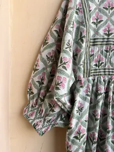 Vestido Floral bohemio de talla grande, Maxi de verano para mujer, estampado de bloques de algodón, técnicas bordadas Hippie, borla, moda Floral informal - Product Image 4