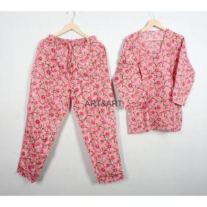 High Quality Summer Autumn 100% Cotton <b>Pajama</b> Set Quick Dry Breathable Lounge Wear Comfortable floral Print Wholesale for Spring - Product Image 5