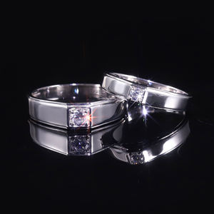AMBER JEWELS Modern Geometric Wedding Bands 14K Solid <b>Gold</b> Lab Grown Diamond Prong Setting Channel <b>Set</b> IGI Certified <b>Rings</b> - Product Image 1