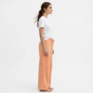 <b>Women</b> Peach Wide Leg Sweatpants High Waist Drawstring <b>Lounge</b> Pants Relaxed Fit Soft Casual <b>Trousers</b> Custom Color Size and Logo - Product Image 2