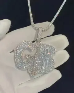 จี้ตัวอักษรคู่ชุบทองคำขาว 14K แบบกำหนดเอง ประดับเพชรเต็มตัวอักษร จี้ตัวอักษรเริ่มต้น สไตล์ฮิปฮอป เครื่องประดับส่วนบุคคล - Product Image 4