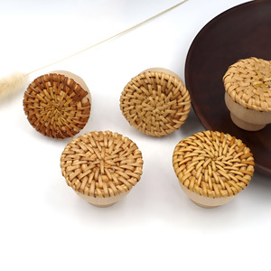 Poignées de porte en bois pour armoires de cuisine, boutons et poignées de portes en rotin, décoration de meubles, placards et tiroirs - Product Image 4