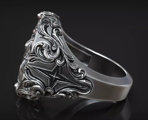 925 Sterling <b>Silver</b> Black Oxidized Lady Justice Orthodox Christian Bezel Setting Gothic Statement <b>Ring</b> for Party - Product Image 2