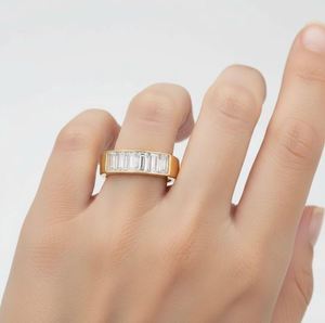 Baguette Cut Moissanite <b>Ring</b> <b>925</b> Sterling <b>Silver</b> Yellow Gold Plated Elegant Wedding Band Minimalist Stackable Engagement <b>Ring</b> - Product Image 3