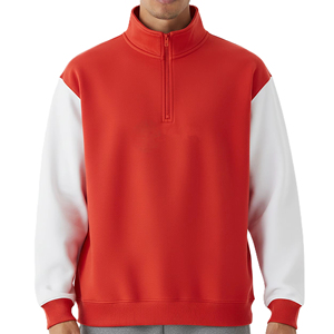 Men's Red <b>White</b> <b>Quarter</b> <b>Zip</b> Fleece Sweatshirt Stand Collar Regular Fit Casual Autumn Wear Breathable Knitted 100% Polyester - Product Image 1