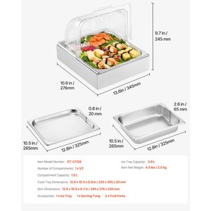 Vassoio da Banco in Acciaio Inox 1 1/2 Pan, Contenitore per Esposizione Alimenti, Dispenser per Condimenti e Servizio Buffet - Product Image 3