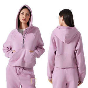 เสื้อฮู้ดสตรีสำหรับฤดูใบไม้ร่วงและฤดูหนาว สไตล์สปอร์ตสตรีทแวร์ คอตั้ง ซิปครึ่งตัว ทรงหลวม เหมาะสำหรับโยคะ ปักลาย ล้างสีแบบแอซิดวอช ผ้าฝ้าย 100% - Product Image 1