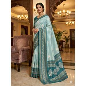 NUEVO SAREE DE TELA DE SEDA DOLA CON RICHO PALLU Y BORDE DE ENCAJE ESTAMPADO - Product Image 1