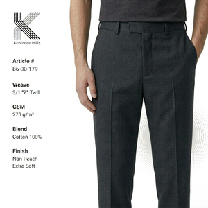 Pantalones Chinos Gris Carbón para Hombre, 100% Algodón, 270 GSM, Pantalones de Vestir Extra Suaves de Sarga, Proveedor OEM - Product Image 2