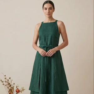 Vestido de mujer sin mangas, sin cuello, estilo A, largo hasta la rodilla, color liso, estilo vintage, transpirable, para fiesta de verano, diseño personalizado, venta al por mayor - Product Image 1