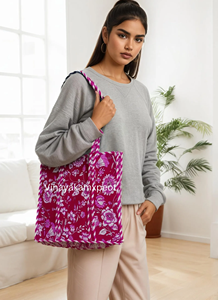 Nuevo Bolso Tote de Algodón Acolchado Hecho a Mano de Primera Calidad, Elegante, con Estampado Floral, Cierre de Cremallera, Bolso de Hombro para Compras - Product Image 5