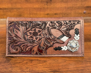 Factory Direct Selling Hand Tooled Leather RFID Long Bifold <b>Wallet</b> for Men High Quality Cow Leather Business <b>Card</b> <b>Holder</b> <b>Wallets</b> - Product Image 2