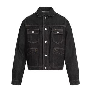 Veste en jean unisexe noire vintage décontractée à col rabattu coupe classique simple boutonnage fermeture éclair séchage rapide automne - Product Image 1