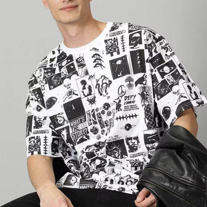 Men's Short Sleeve Printed T-<b>Shirt</b> O-Neck Street Style <b>Patchwork</b> Pattern Regular Fit Breathable 100% Cotton Jersey - Product Image 4