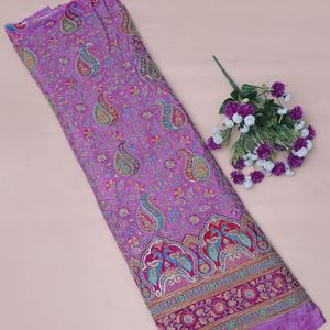 Robe de soirée indienne ethnique en tissu crêpe léger de 54 pouces, motif paon paisley violet orchidée vibrant, broderie de sequins étincelants - Product Image 2