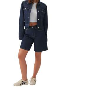 Shorts de Mezclilla Azul Oscuro para Mujer, Cintura Alta, Corte Recto, Casuales, de Verano, Estilo Vintage, Moda Urbana, Venta al Por Mayor Personalizada - Product Image 3