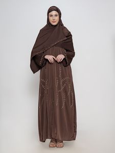 Abaya marron légère pour femme, longue, coupe ample, manches longues, tenue quotidienne modeste, style Moyen-Orient, en polyester - Product Image 4