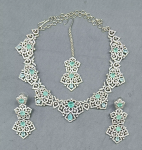 Trendy Silver Plated Brass Natural Imitation Pearl & CZ Marquise Cut <b>Rope</b> <b>Chain</b> Flower Pattern Statement Necklace Model an 220 - Product Image 2