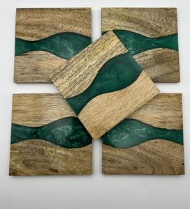 Juego de 4 Posavasos de Resina Ecológicos Clásicos, Soporte Decorativo de Mármol Natural, Artesanía India Pulida, Precio Bajo - Product Image 1