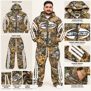 Conjunto de Sudadera con Capucha y Pantalones Deportivos con Estampado de Camuflaje Personalizado, Unisex, con Estampado Completo, Mangas con Rayas, Conjunto Deportivo, Marca Privada, Venta al Por Mayor - Product Image 6