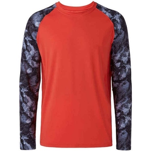 Chemise de pêche à manches longues pour homme, rouge avec manches tie-dye grises, séchage rapide, protection UPF 50, pull-over - Product Image 5