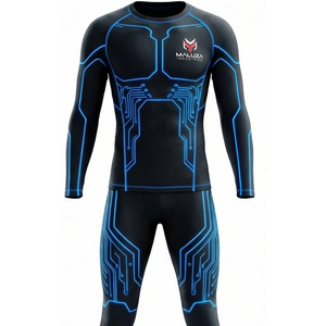 Ensemble de sport 2 pièces unisexe côtelé sans couture, legging de yoga et haut court à manches longues, respirant et à séchage rapide, vente en gros - Product Image 1