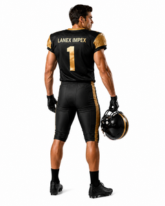 Nouvel ensemble maillot et pantalon de football américain noir et or pour homme, imprimé par sublimation, respirant, pour entraînement, taille adulte - Product Image 4