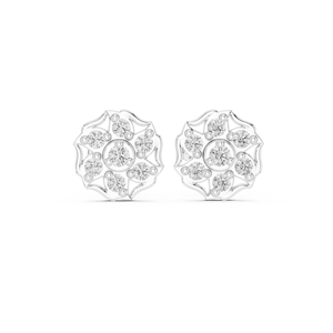 Luxury <b>Silver</b> Floral Diamond <b>Stud</b> Earrings Womens Fine Jewelry - Product Image 1